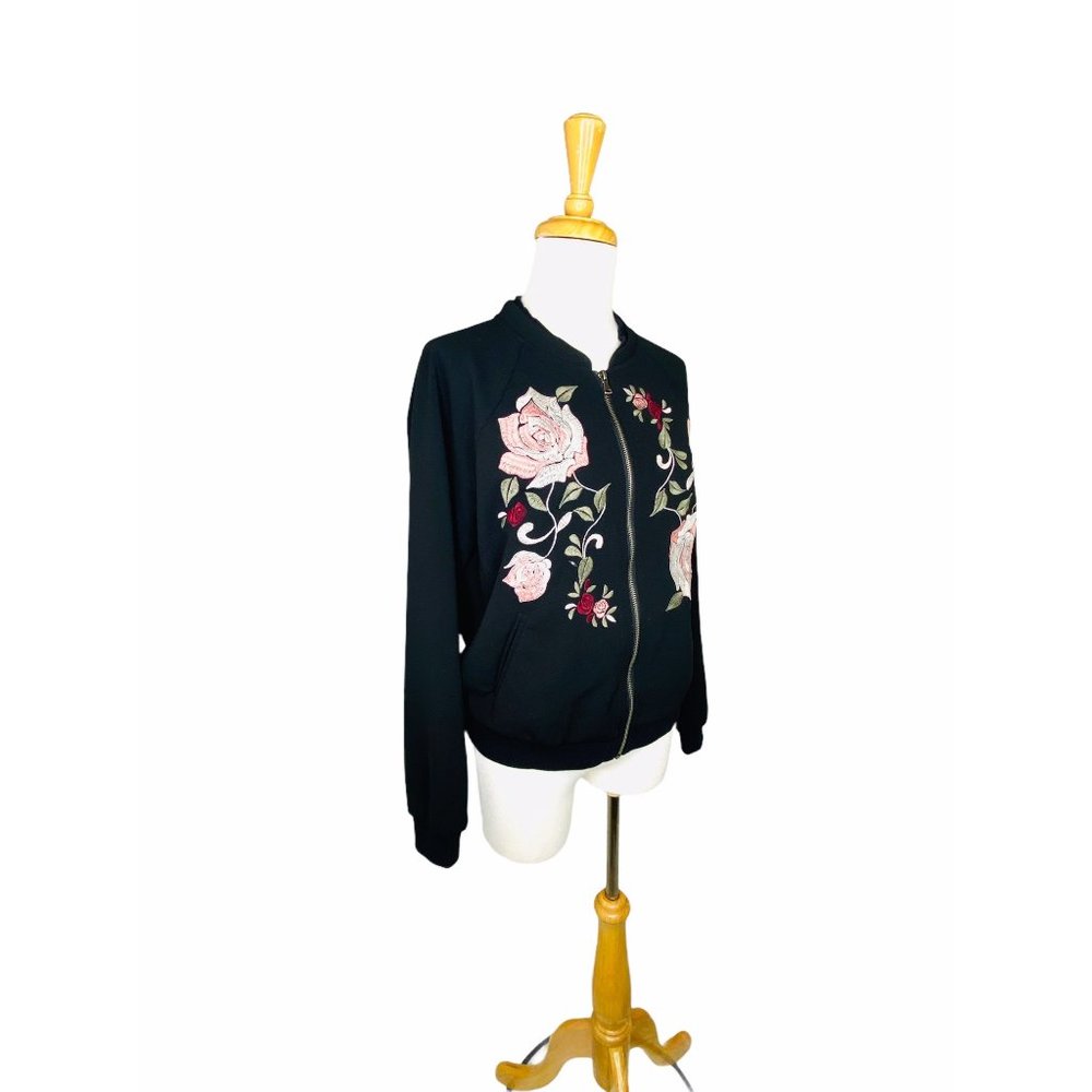 Democracy Embroidered Floral Track Jacket Black Sz M - Picture 4 of 10